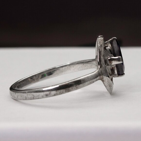 Blue Iolite Gemstone Vintage Custom Made Silver Ring, Size 7, Stamped 925 - Picture 9 of 9